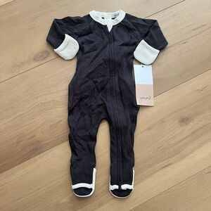 NWT Goumi Kids Coal Thermal Footie SZ 0-3 mo Bamboo Zippy Sleeper Waffle Knit